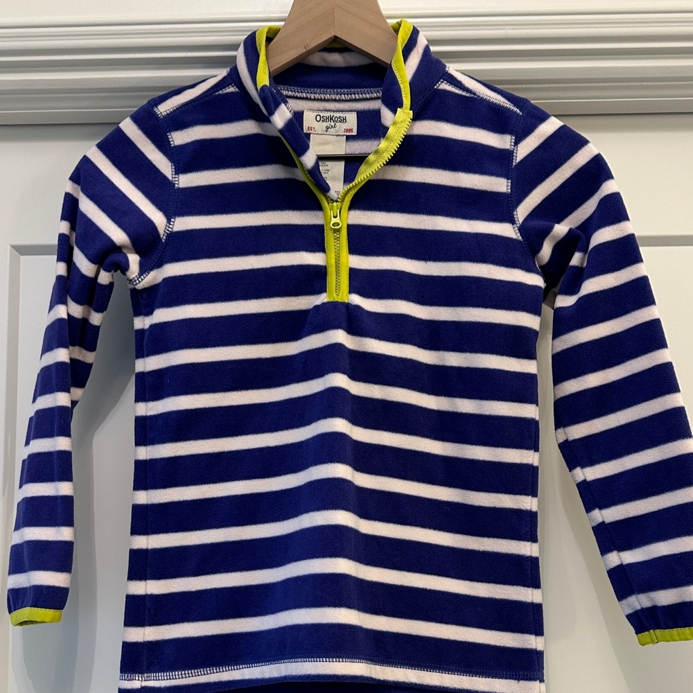 OshKosh B'gosh Girl’s Fleece 1/4 Zip Blue and White Striped Pullover